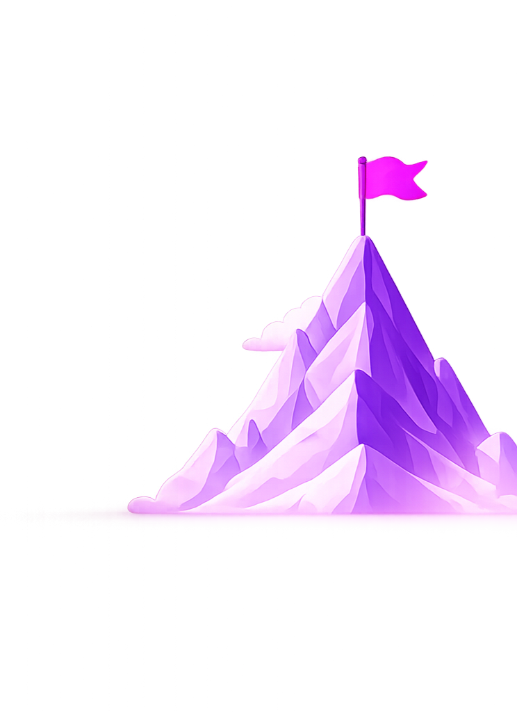 Mountain with a flag at the peak, representing career growth